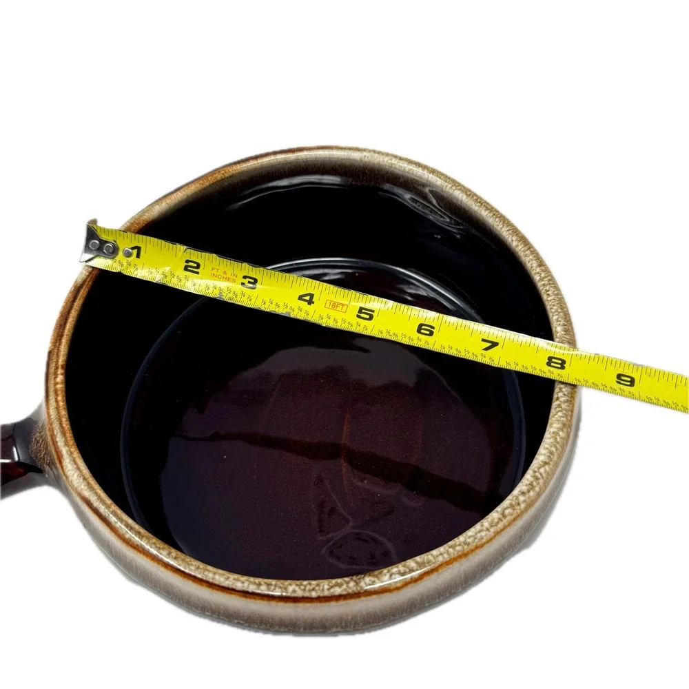 Pfaltzgraff Village Brown Drip Glaze French Onion‎ Soup Bowl Crock w/ Handle USA